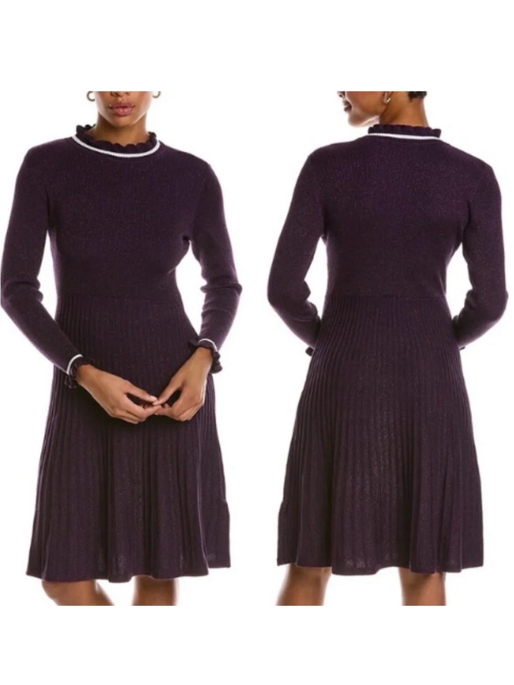 Nanette Nanette Lepore Eggplant Sparkle Knit Sweater Long-Sleeve Dress